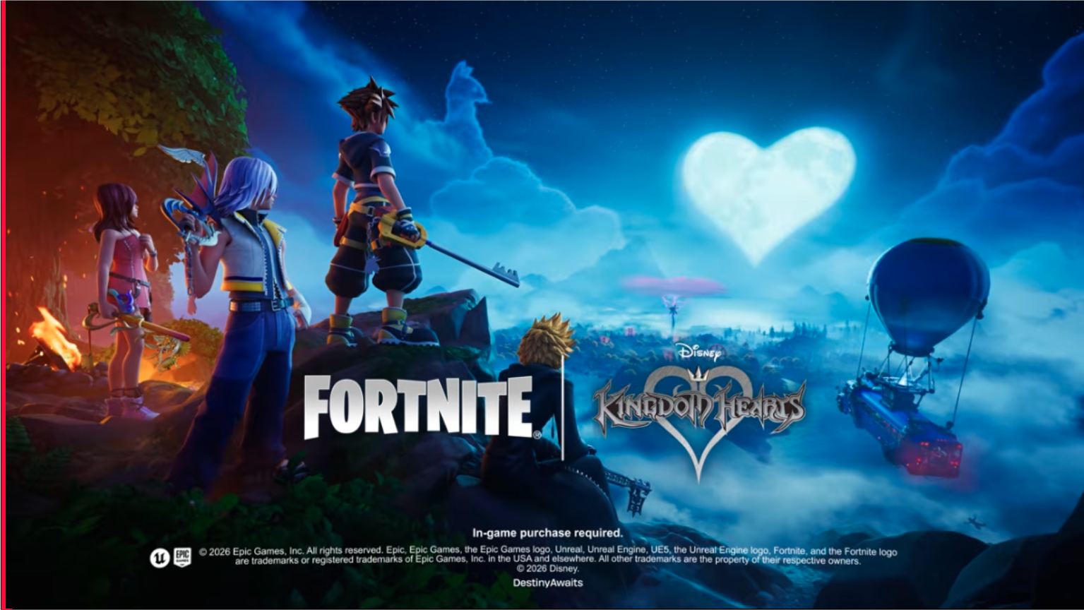 Fortnite v42.20 downtime, Fortnite Keyblade mythic weapon, Fortnite Sora skin leak, Fortnite Traverse Town POI