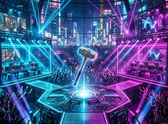 BLAST R6 Stage 2 2026 tactical FPS esports arena stage with glass booths and neon lighting