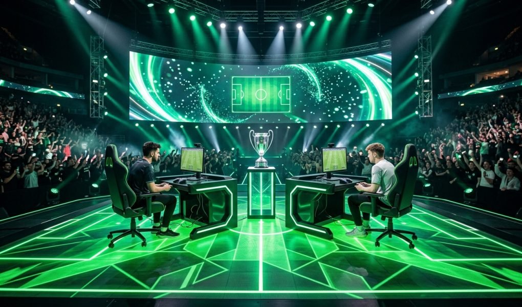 EA Sports FC Pro 27 Open London stadium esports arena stage and silver football trophy