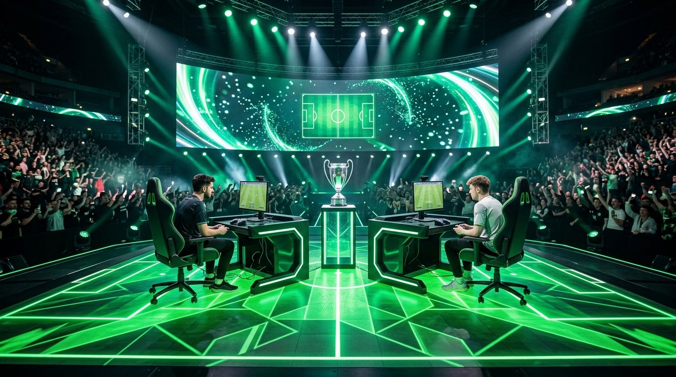 EA Sports FC Pro 27 Open London stadium esports arena stage and silver football trophy