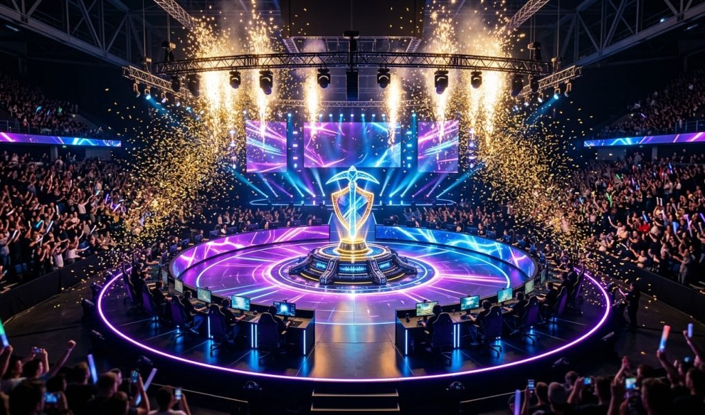 FNCS 2026 Global Championship Antwerp LAN arena stage and pickaxe shield trophy