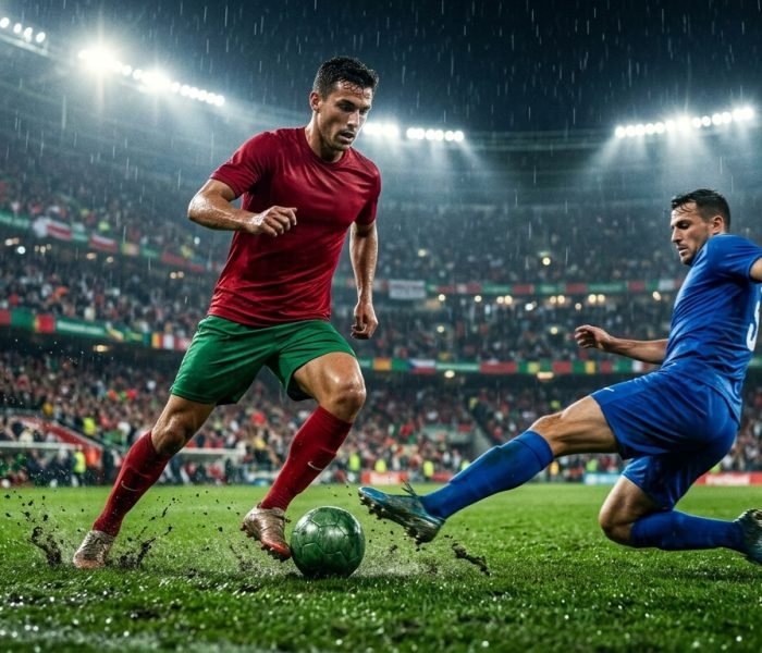 Lesotho vs Morocco 2027 AFCON Qualifiers match action under stadium floodlights