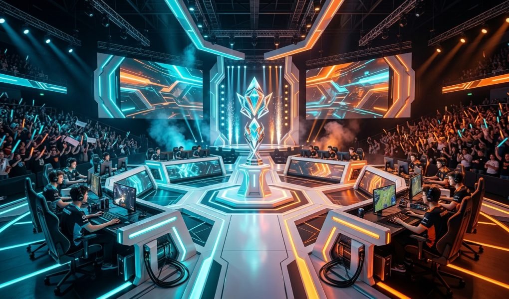 OWCS 2026 World Finals futuristic hero shooter esports arena stage and golden trophy
