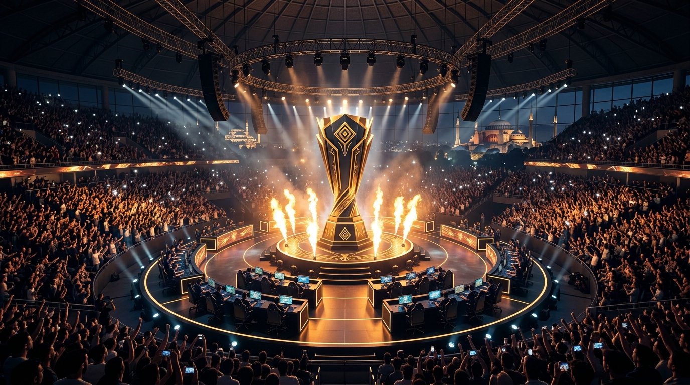 PMGC 2026 Istanbul PUBG Mobile Global Championship stadium stage and golden helmet trophy