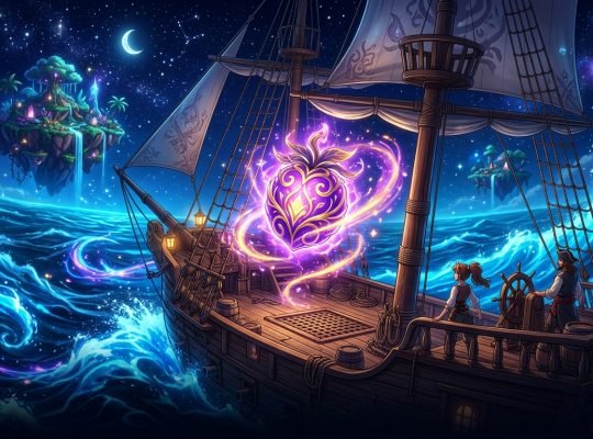 Blox Fruits codes 2026 glowing purple elemental fruit on pirate ship deck in Third Sea