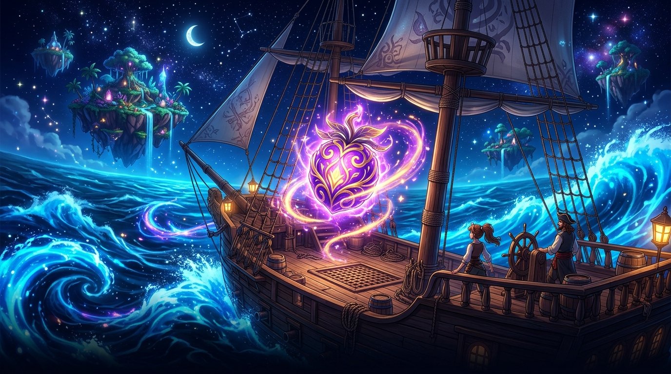 Blox Fruits codes 2026 glowing purple elemental fruit on pirate ship deck in Third Sea