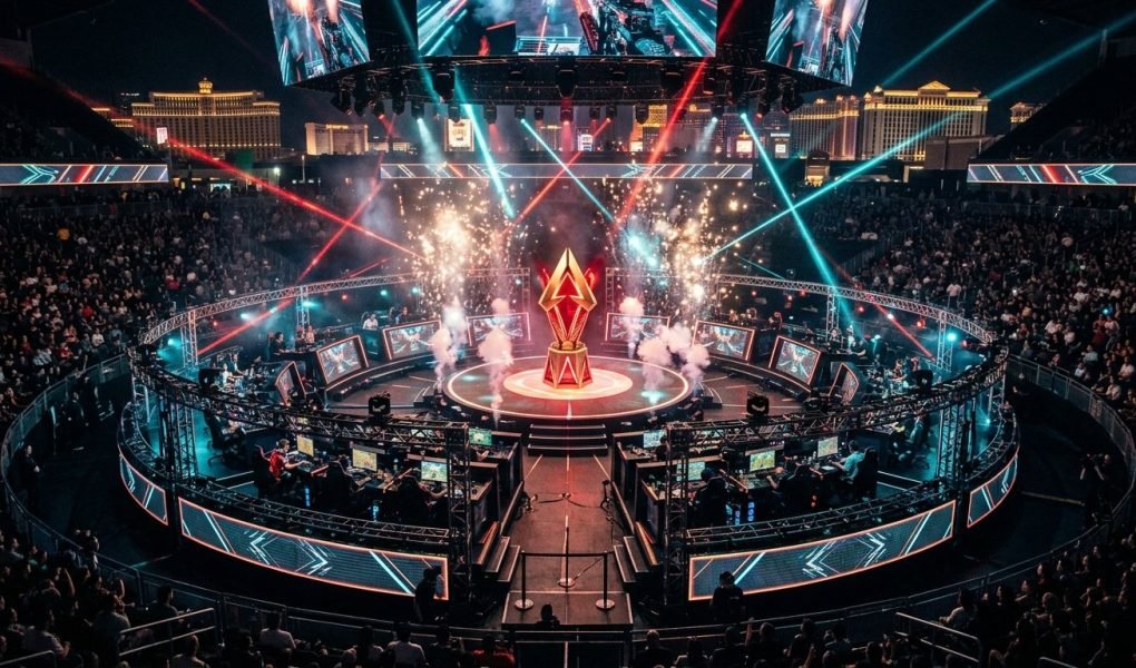 ALGS Split 2 Playoffs Las Vegas meta esports arena stage illuminated under glowing championship lights