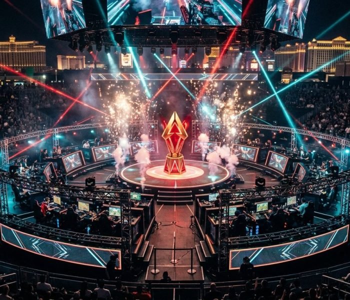 ALGS Split 2 Playoffs Las Vegas meta esports arena stage illuminated under glowing championship lights