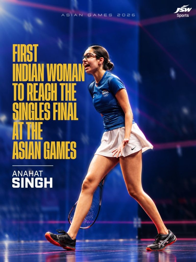 Anahat Singh Asian Games singles final official tournament poster and celebration graphic