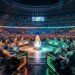 Asian Games 2026 League of Legends Gold Medal Final championship arena stage with red and blue team booths