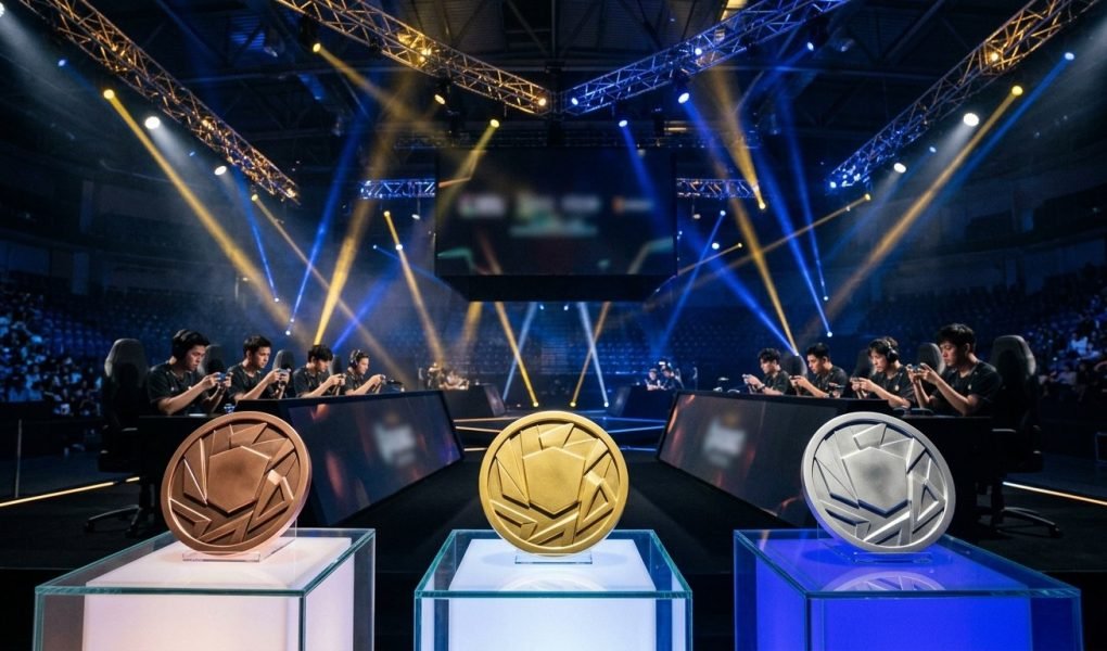Asian Games 2026 MLBB gold medal grand final stage with gold silver and bronze medals