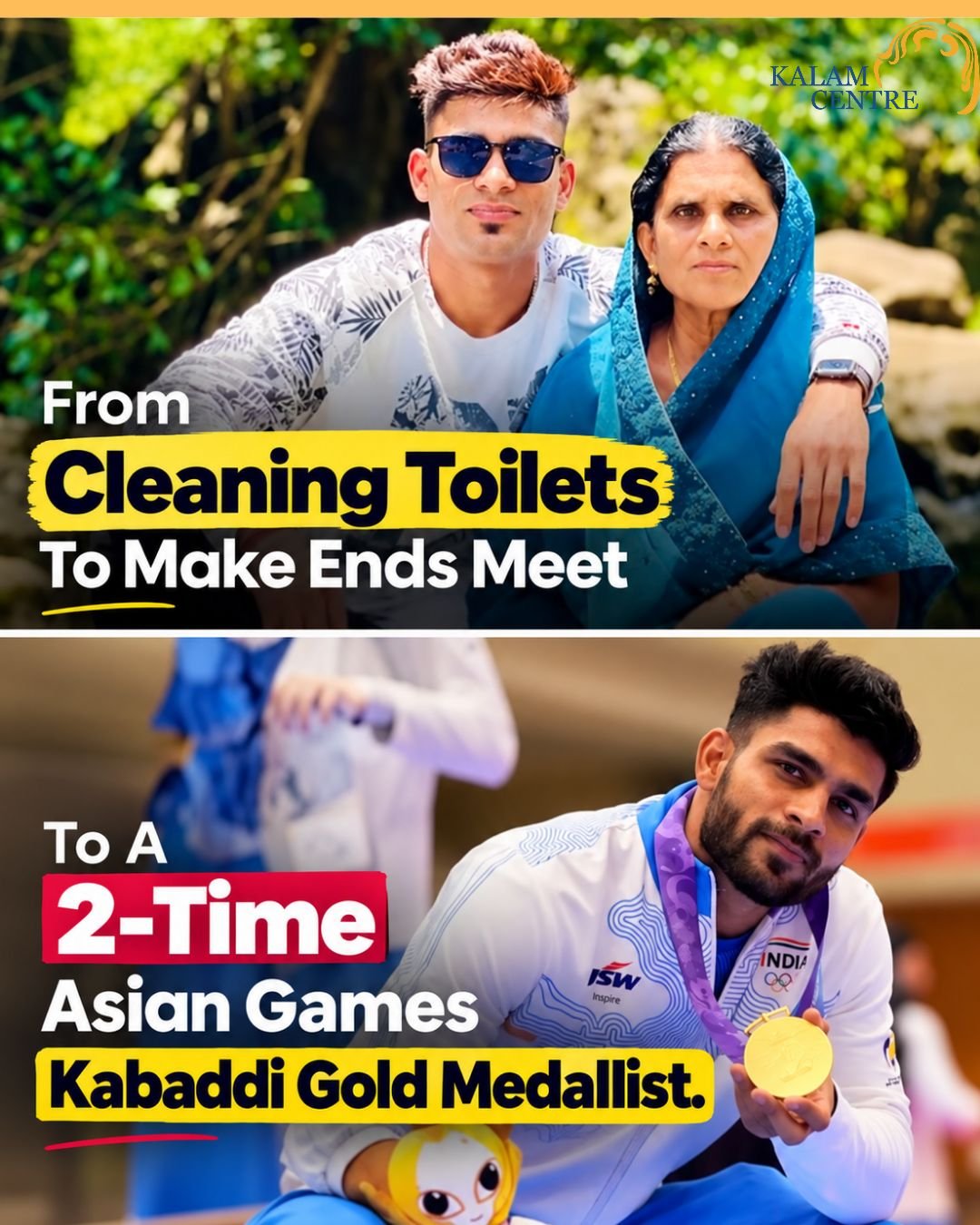 Aslam Inamdar Asian Games gold tribute graphic highlighting his journey from poverty to champion