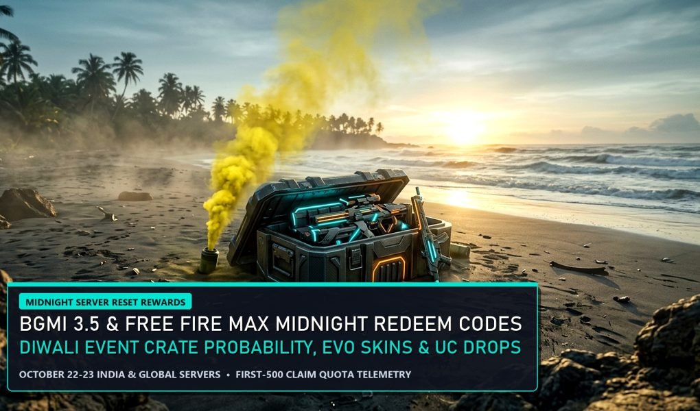 BGMI 3.5 and Free Fire MAX Midnight Server Reset Redeem Codes and Diwali Crate Probability
