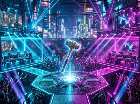 BLAST R6 Osaka Major 2026 meta championship trophy stage illuminated inside Osaka arena