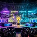 Brawl Stars World Finals 2026 Tokyo tournament arena stage with dynamic neon lights and giant video walls