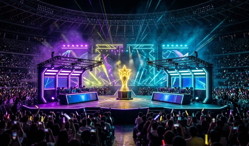 Brawl Stars World Finals 2026 Tokyo tournament stage under vibrant stadium floodlights