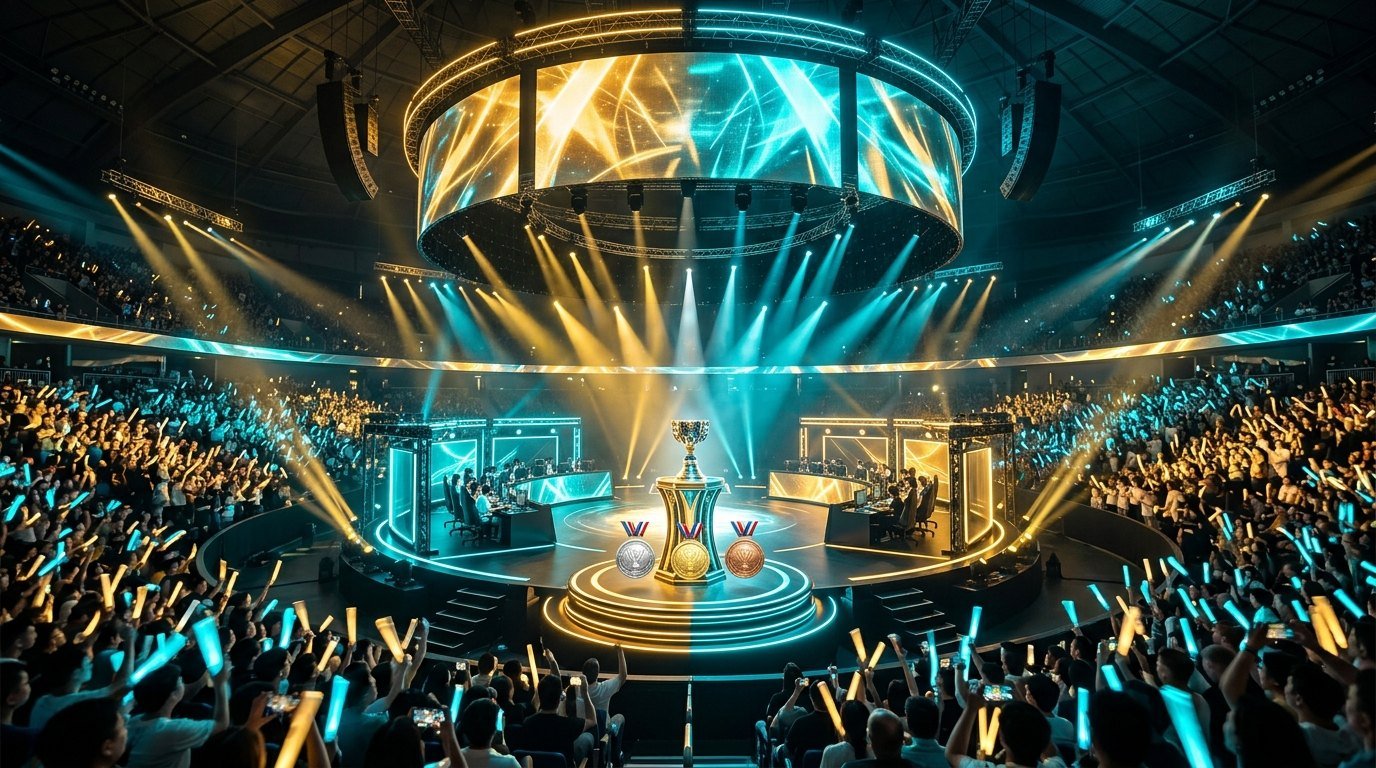 Esports schedule today October 1 2026 championship arena stage with gold silver and bronze medals