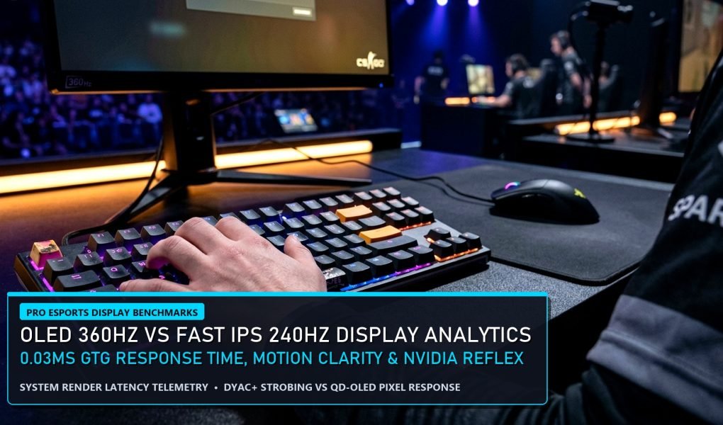 Esports Display Analytics OLED 360Hz vs IPS 240Hz Response Time and NVIDIA Reflex pro monitor setup