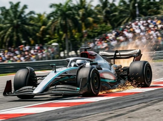 F1 Sepang 2026 Grand Prix race strategy formula racing cars speeding into sweeping corner