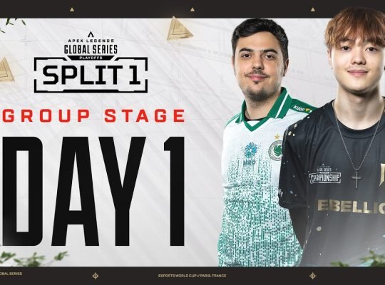 Apex Legends Global Series Championship trophy and pro squad banner