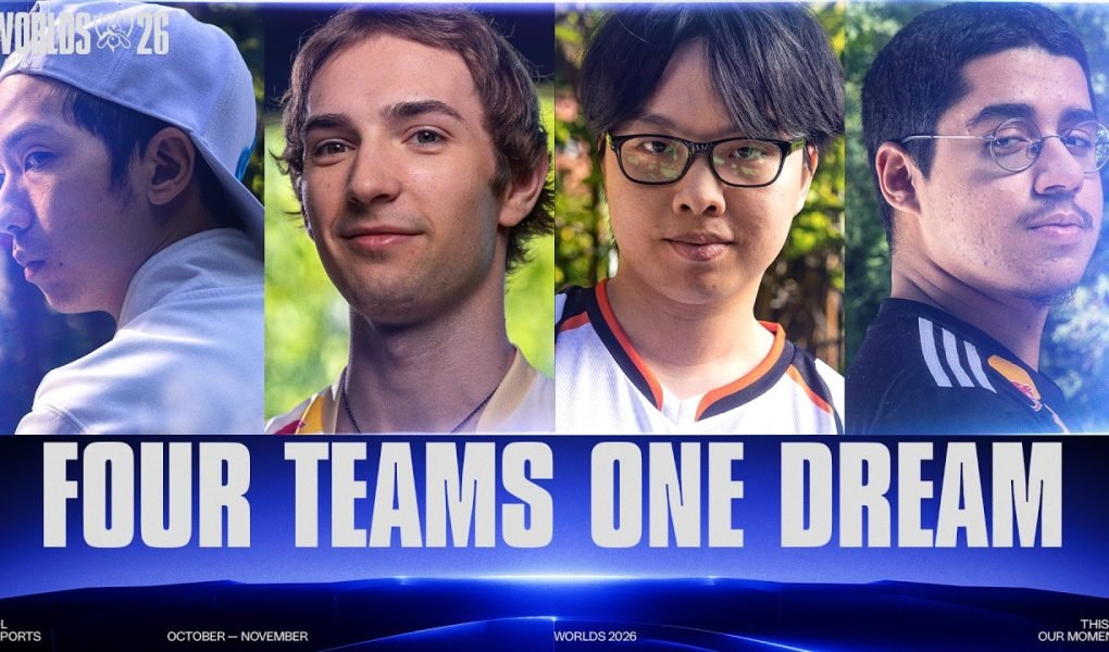 Official League of Legends Worlds 2026 Knockout Stage arena and team stage banner