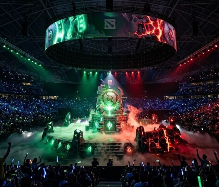 Dota 2 competitive esports stage glowing mystic arena key art