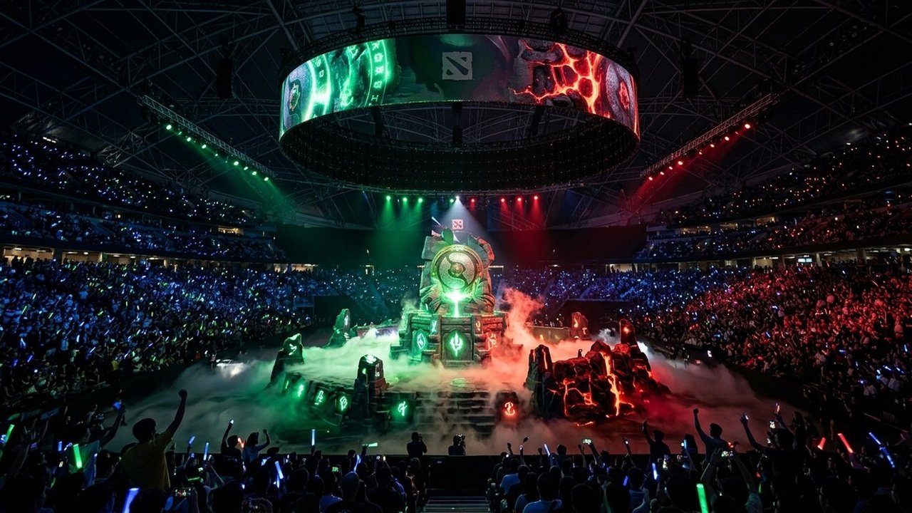 Dota 2 competitive esports stage glowing mystic arena key art