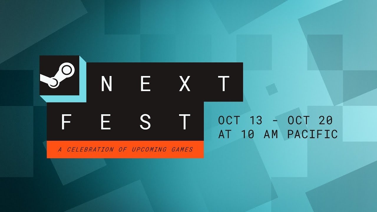 Steam Next Fest celebration banner featuring trending indie and action game demos