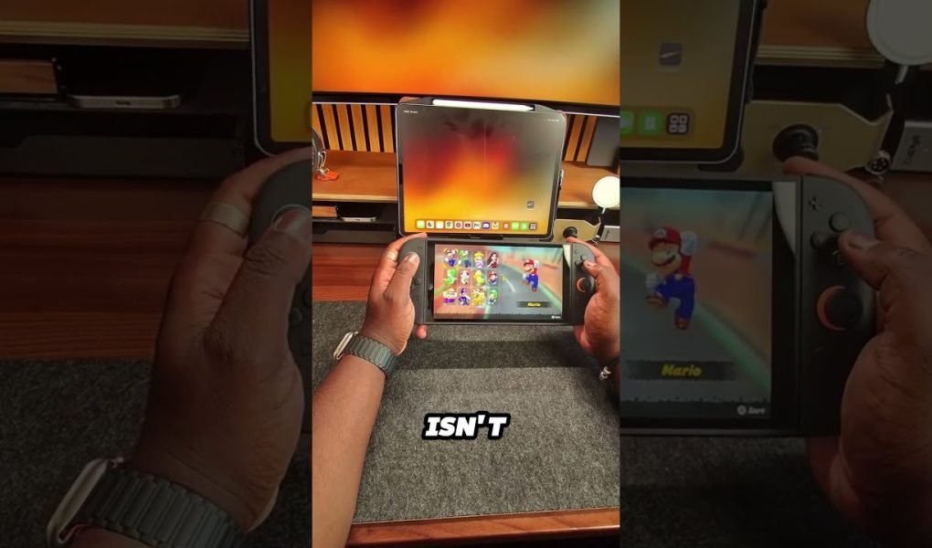 Nintendo Switch console and vibrant Mario Party party board celebration artwork