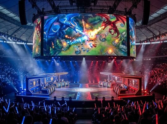 LEC vs LCS Worlds 2026 western rivalry championship arena stage with red and blue dragon displays and cheering fans