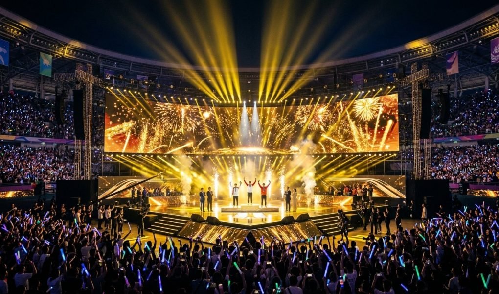 MLBB M6 World Championship wildcard meta mobile esports championship stage under golden arena lights