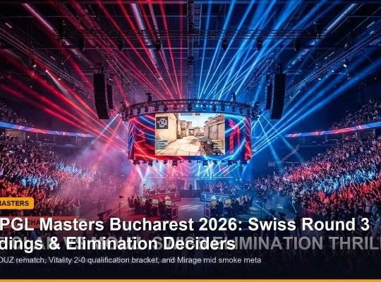 CS2 PGL Masters Bucharest 2026 Swiss Round 3 standings and decider matches banner