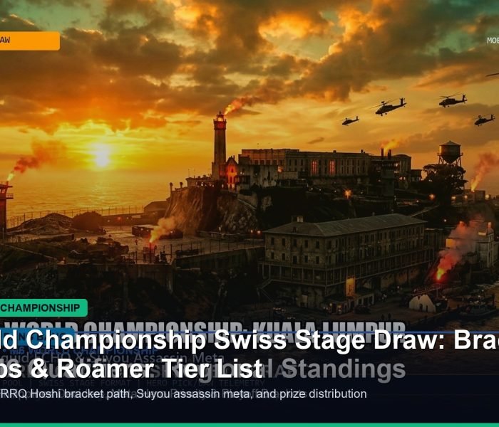 M6 World Championship Swiss stage bracket draw and roamer meta banner