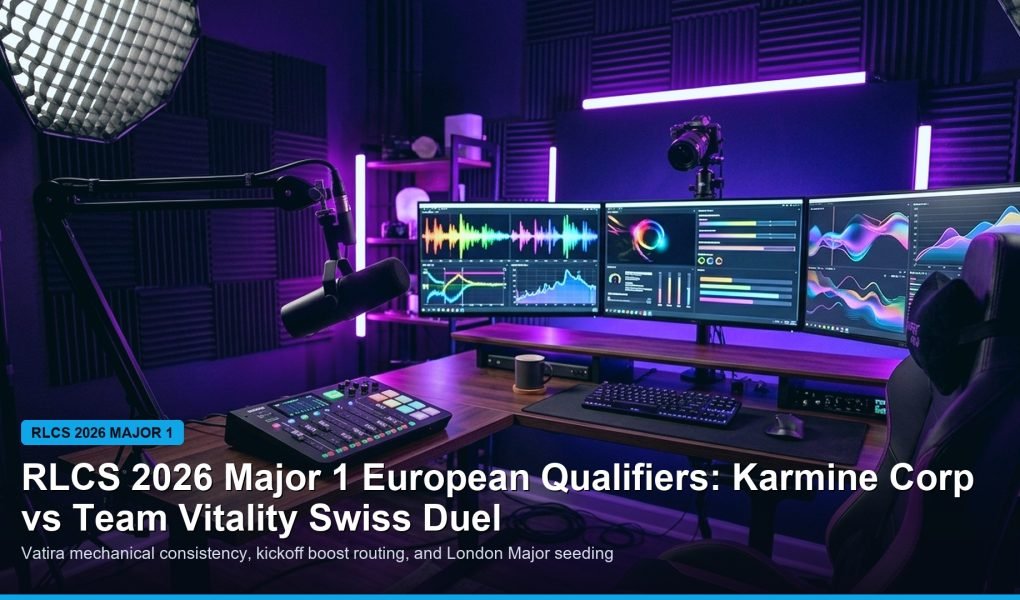 RLCS 2026 Major European qualifiers Swiss bracket and team stats banner