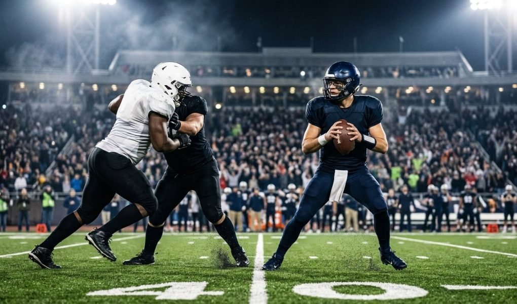 NFL Week 5 matchup preview with quarterback in the pocket under bright football stadium lights