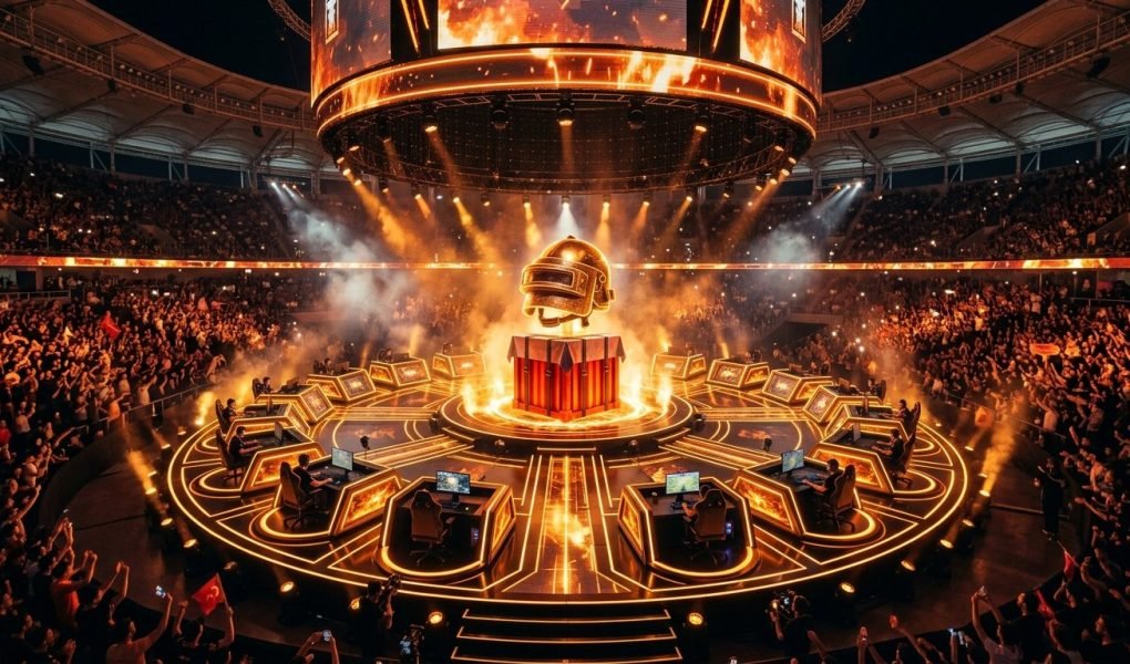 PUBG Global Championship PGC 2026 tournament stage in Istanbul with military tactical lighting and giant LED screens