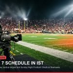 NFL stadium field under illuminated lights with broadcast camera equipment during Sunday slate