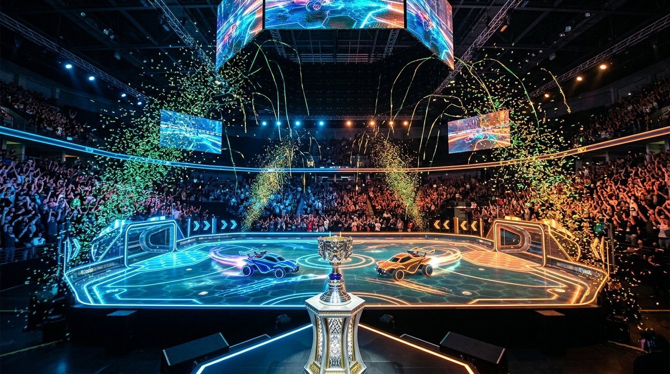 RLCS 2026 World Championship bracket analysis Rocket League arena stage under futuristic neon stadium lights