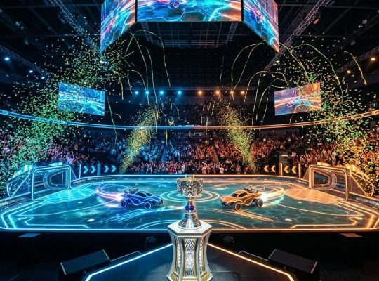 RLCS 2026 World Championship Fort Worth meta championship stage illuminated inside Dickies Arena