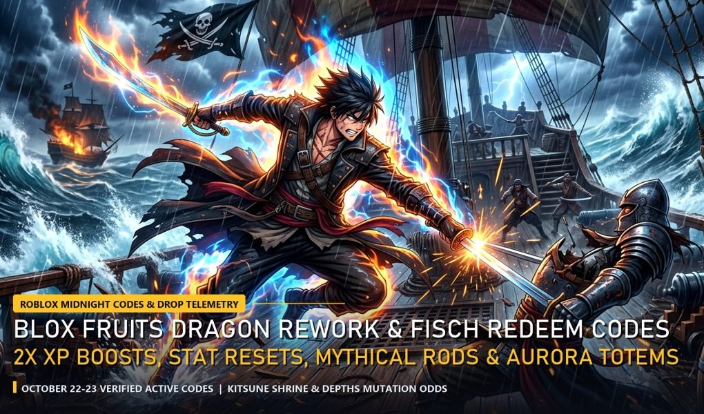 Roblox Blox Fruits Dragon Rework and Fisch Midnight Redeem Codes 2x XP and Mythical Rods
