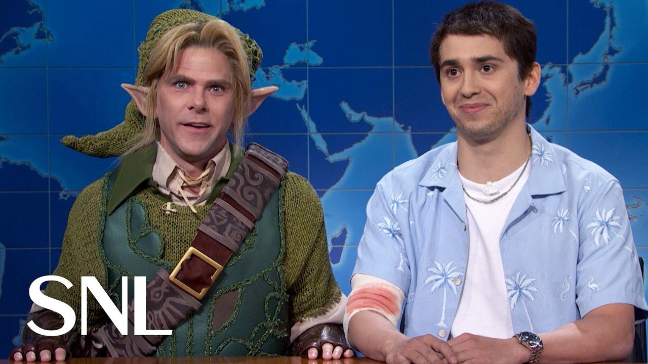 Mikey Day as Link from Zelda and Marcello Hernandez as Jason from GTA 6 on Saturday Night Live Weekend Update