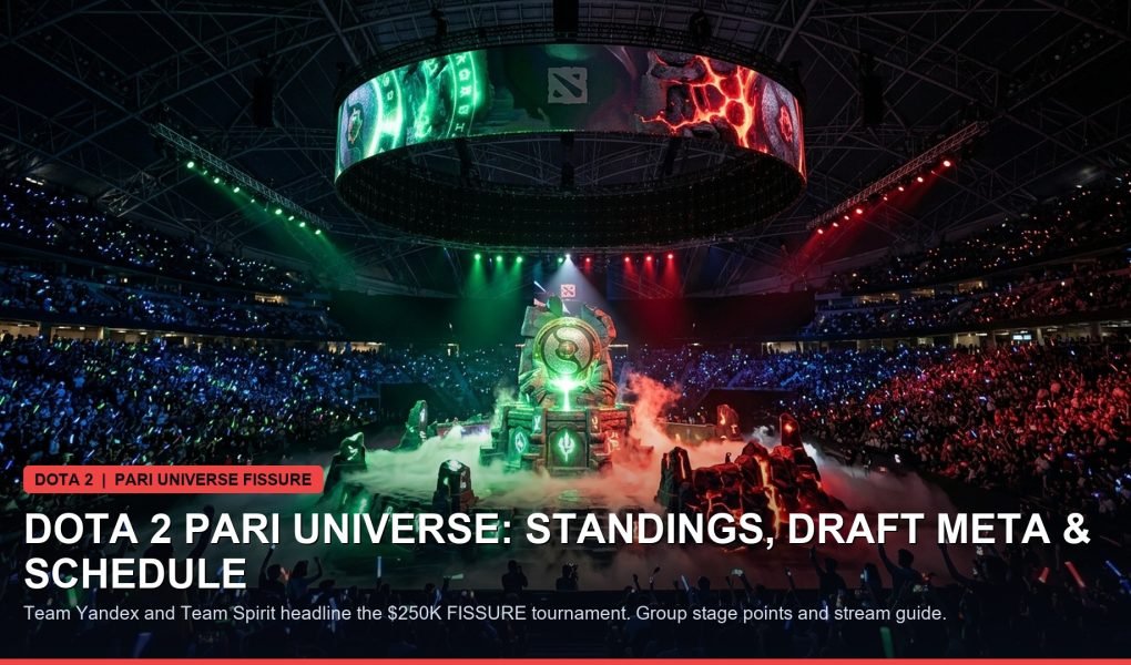 Dota 2 ancient battlefield arena glowing with red and blue radiant/dire energy during tournament
