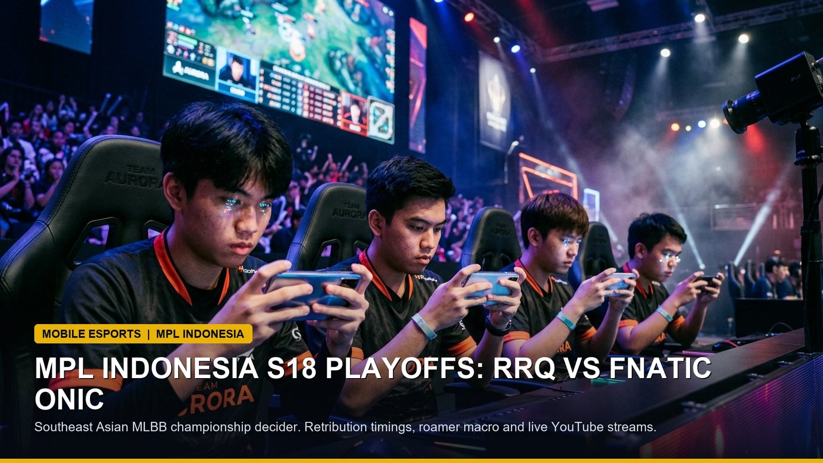 Mobile esports pro players competing on gaming smartphones during tournament playoff finals