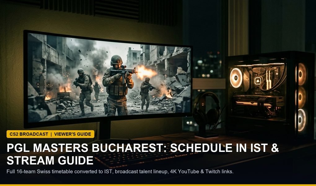 High-end esports PC setup running tactical Counter-Strike 2 match with broadcast overlay