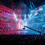 VCT 2026 Off-Season Roster Tracker tactical arena stage with soundproof team booths and vibrant crimson and cyan lasers