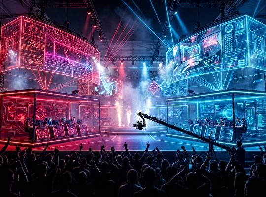 VCT 2026 Off-Season Roster Tracker tactical arena stage with soundproof team booths and vibrant crimson and cyan lasers